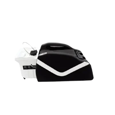 Byaku White Head Spa with black massage chair and no-plumbing basin