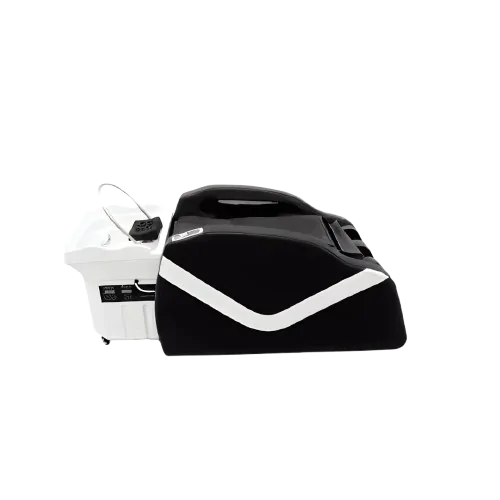 Atami-white Byaku White Head Spa with black massage chair and no-plumbing basin