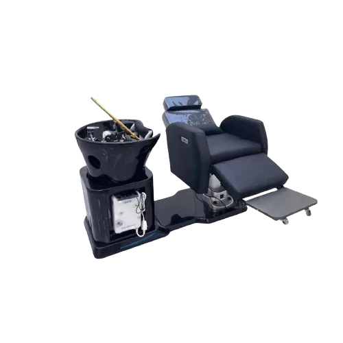 Compact-Japanese Fumi Head Spa Basin with reclining black salon chair