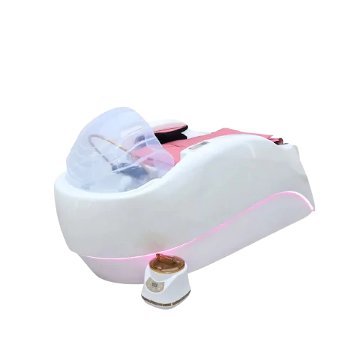 Japanese-Head-Spa-with-Massage-Chair Pura White Pink Head Spa with massage chair and plumbed basin