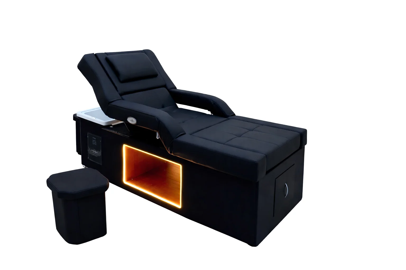 Levana-Illumana-1 Rinara Illumina Head Spa with black reclining chair and pedicure basin
