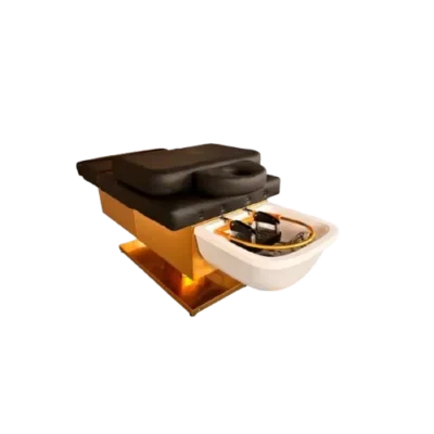 Satori Head Spa Bed with white upholstery and gold electric base