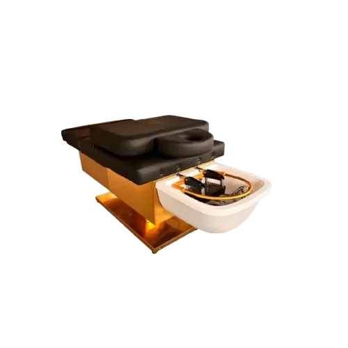 Luxury Satori Head Spa Bed with white upholstery and gold electric base