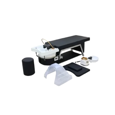 Xanadu Head Spa with 80 cm wide black treatment bed and plumbed basin
