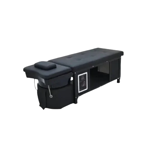 Petaru Zenora Head Spa with black treatment bed and plumbed basin