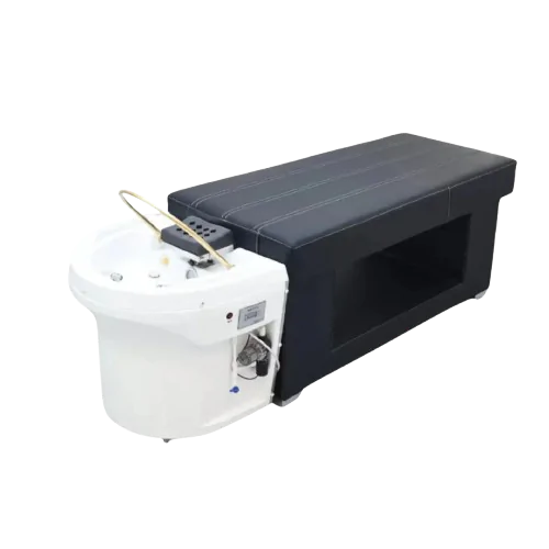 Serenity-Deluxe Hoshi Head Spa with black treatment bed and white no-plumbing basin