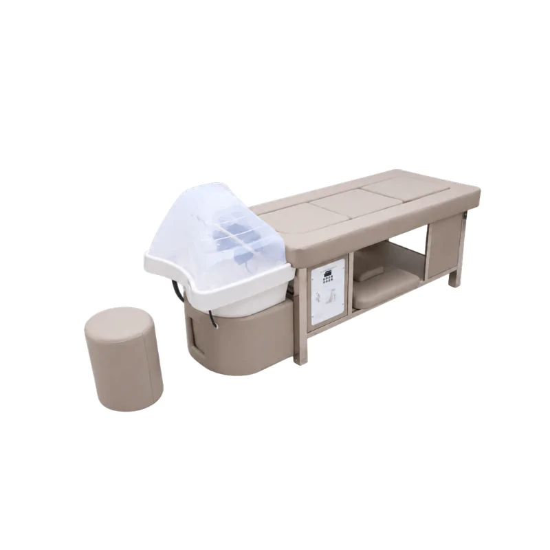 TOBW-size-11 Dewa Head Spa Table with taupe treatment bed and plumbed basin