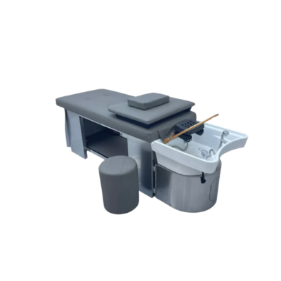 Namiya Head Spa Table with grey treatment bed and plumbed basin