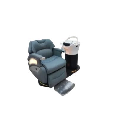 Nordic Oasis Head Spa with plush grey chair and plumbed basin