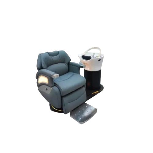 Zen-Plush Nordic Oasis Head Spa with plush grey chair and plumbed basin